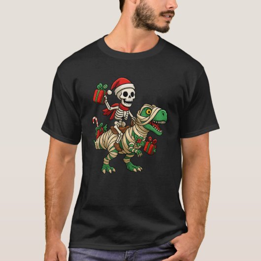 Skeleton Dinosaur Ugly Christmas Party Winter Holi T-shirt (Voorkant)