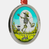 Skeleton Disc Golfing Thema Kerstmis Metalen Ornament (Rechts)