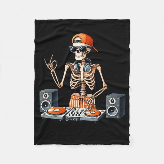 Skeleton Dj Halloween Costume Turntable Music Funn Fleece Deken (Voorkant)