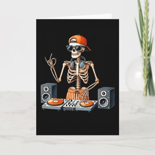 Skeleton Dj Halloween Costume Turntable Music Funn Kaart (Voorkant)
