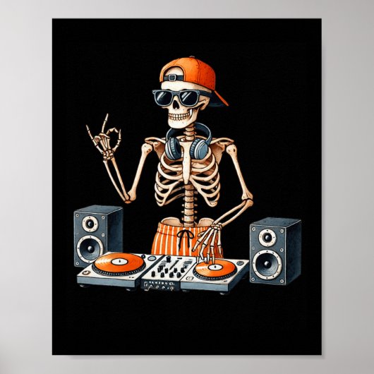 Skeleton Dj Halloween Costume Turntable Music Funn Poster (Voorkant)
