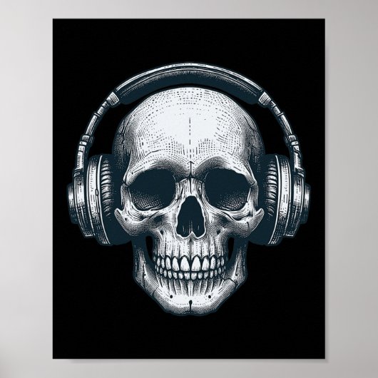 Skeleton DJ Hoofdtelefoon Spooky Skull Musician Ha Poster (Voorkant)