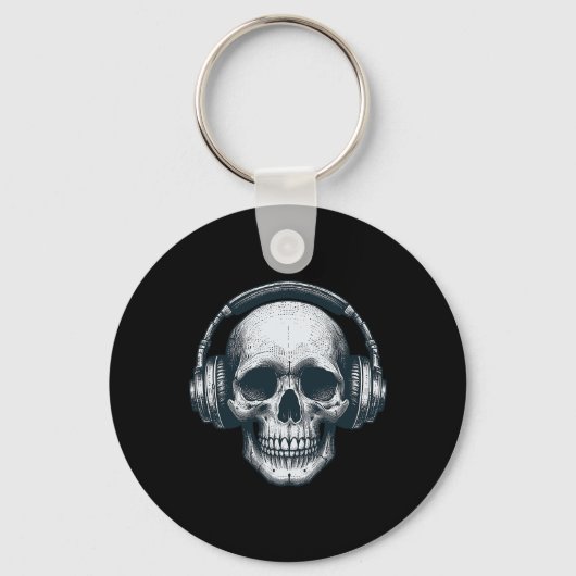 Skeleton DJ Hoofdtelefoon Spooky Skull Musician Ha Sleutelhanger (Voorkant)