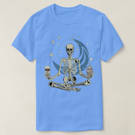 Skeleton doet Yoga en Drink Coffee Funny Medi T-shirt (Design voorkant)