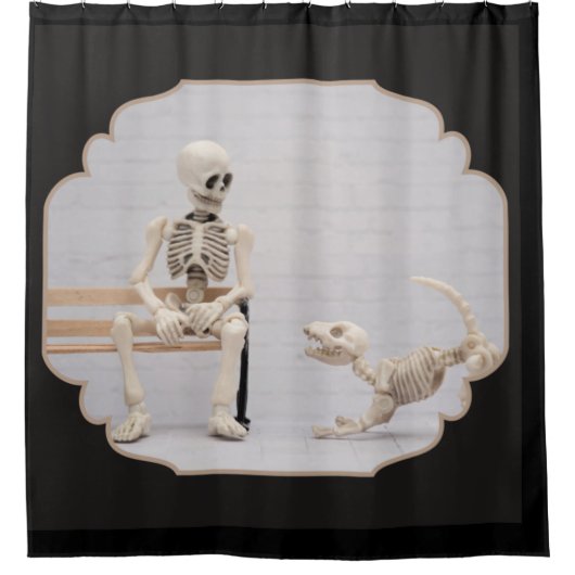Skeleton Dog en eigenaar-douchergordijn Douchegordijn (Voorkant)