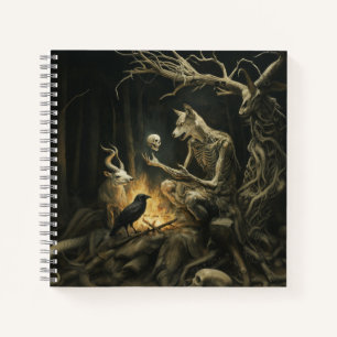 Skeleton Dog Moon Occult Dark Witchy AI Art Notitieboek