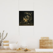 Skeleton Dog Moon Witchy AI Art Matte Waarde Poster (Keuken)