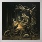 Skeleton Dog Moon Witchy AI Art Matte Waarde Poster (Voorkant)