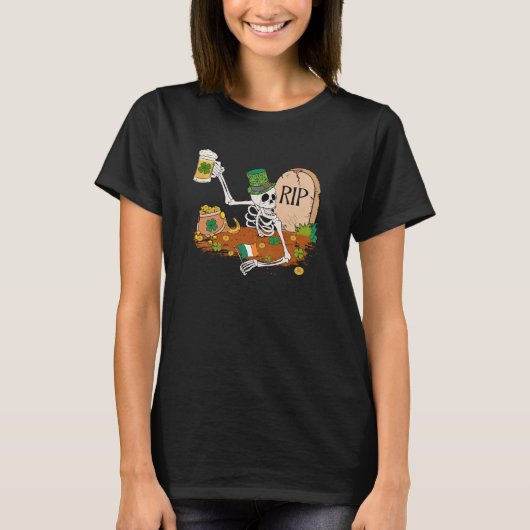 Skeleton Drink Beer St Patricks Day Leprechaun T-shirt (Voorkant)
