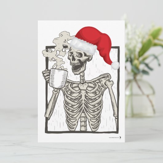 Skeleton Drink en draagt een Santa Hat Feestdagenkaart (Staand voorkant)