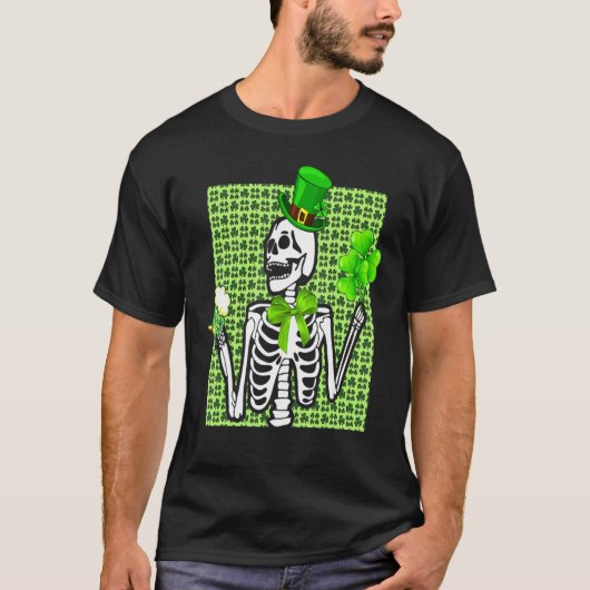 Skeleton Drink groene bier St Patrick S Day Iris T-shirt (Voorkant)