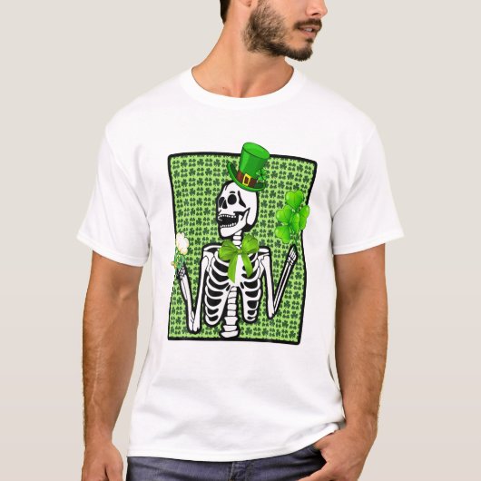 Skeleton Drink groene bier St. Patricks Day Iris T-shirt (Voorkant)