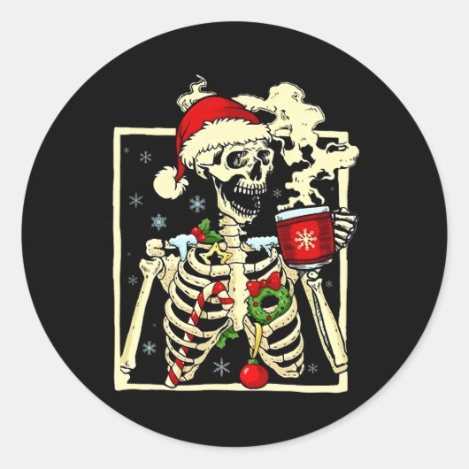 Skeleton Drink koffie dood binnenin, maar kerst Ronde Sticker (Voorkant)