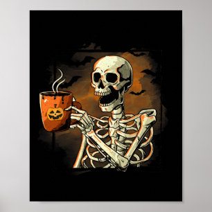 Skeleton Drink koffie Funny Skull Halloween Cos Poster