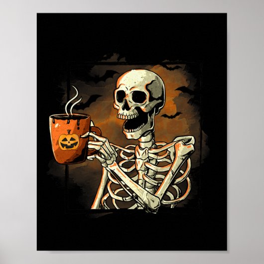 Skeleton Drink koffie Funny Skull Halloween Cos Poster (Voorkant)