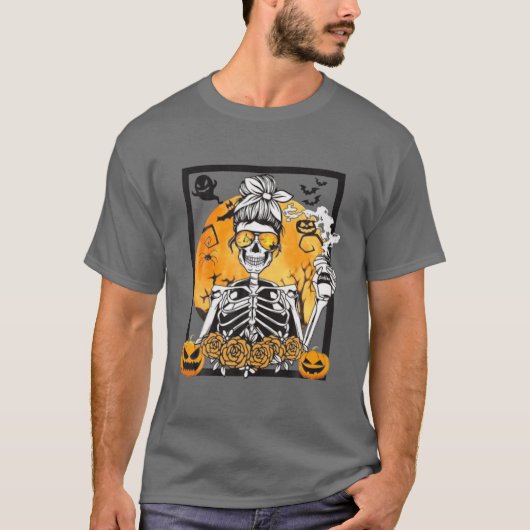 Skeleton Drink koffie Funny Skull Halloween Cos T-shirt (Voorkant)