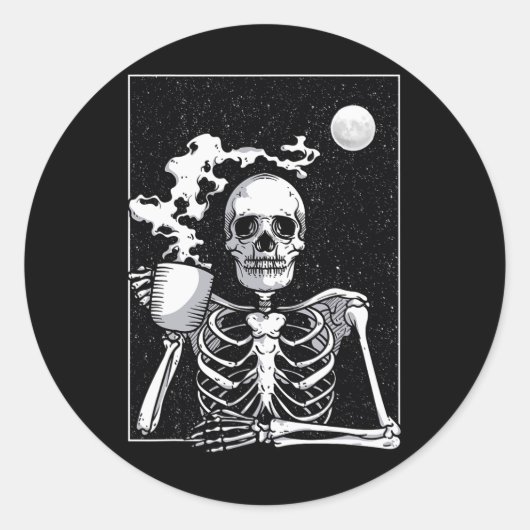 Skeleton Drink Koffie Halloween Costume Ronde Sticker (Voorkant)