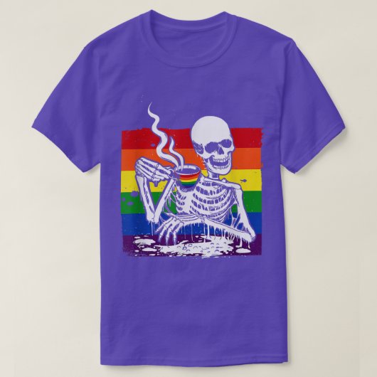 Skeleton Drink Koffie LGBTQ Retro Gay Pride Fla T-shirt (Design voorkant)
