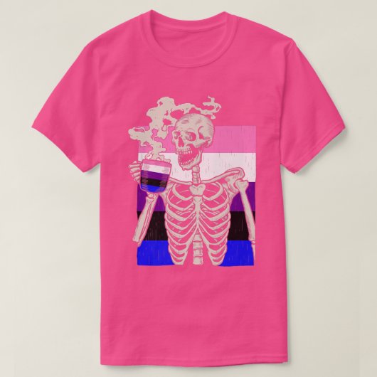 Skeleton Drink Koffie LGBTQ Retro GendervloeiP T-shirt (Design voorkant)