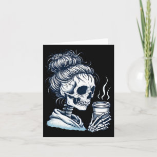 Skeleton Drink Koffie Messy Bun Vrouwen Halloween Kaart