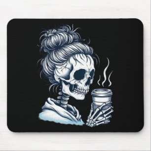 Skeleton Drink Koffie Messy Bun Vrouwen Halloween Muismat