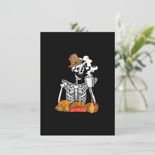 Skeleton Drink koffie Thanksgiving Pumpkin Pie Kaart (Staand voorkant)