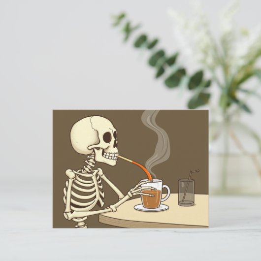 Skeleton Drink koffiekunst Briefkaart (Staand voorkant)