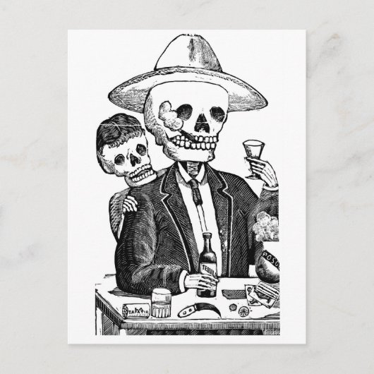 Skeleton Drink Tequila en Roken, Mexico Briefkaart (Voorkant)