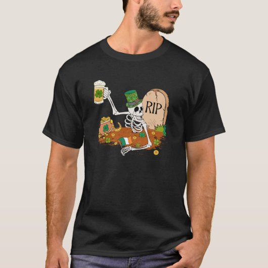 Skeleton Drinking Beer St Patricks Day Leprechaun  T-shirt (Voorkant)
