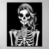 Skeleton Drinking Beverage Monochrome Gothic Hallo Poster (Voorkant)