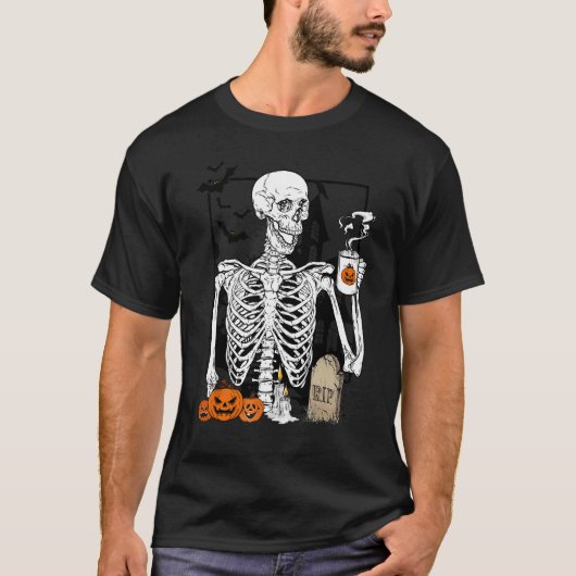 Skeleton Drinking Coffee Halloween Skull 1 T-shirt (Voorkant)