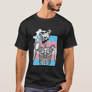 Skeleton Drinking Coffee Lgbt-Q Transgender Pride  T-shirt