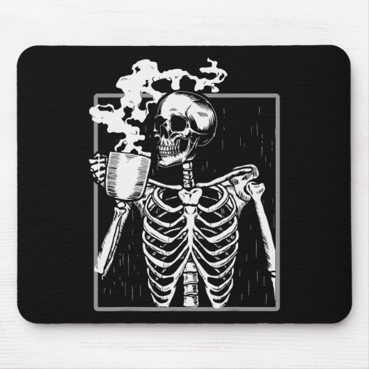 Skeleton Drinking Coffee Lover Funny Halloween Sku Muismat (Voorkant)