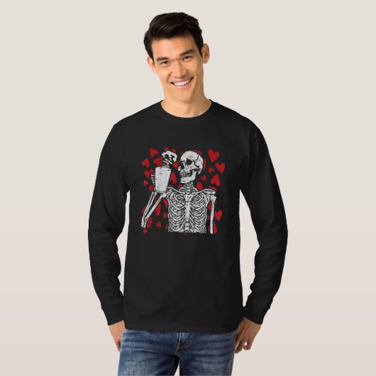 Skeleton Drinking Coffee Valentines Day Cool Bones T-shirt (Voorkant volledig)