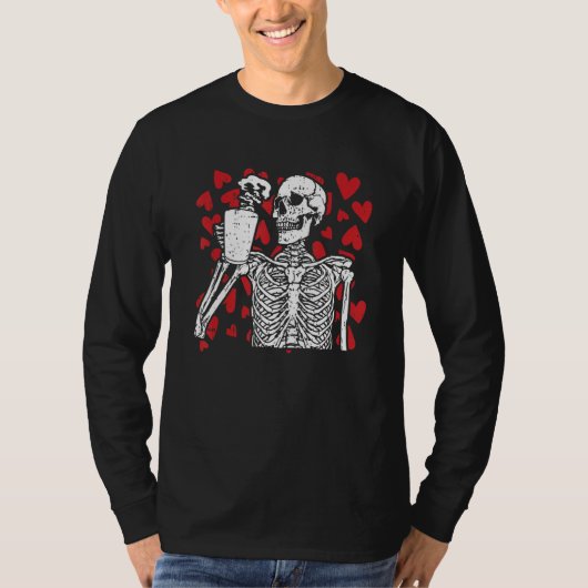 Skeleton Drinking Coffee Valentines Day Cool Bones T-shirt (Voorkant)