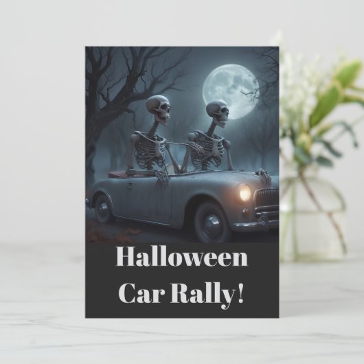 Skeleton Driver & Navigator Halloween Auto Rally Kaart (Staand voorkant)