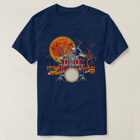 Skeleton Drummer Halloween Costume Plays M T-shirt (Design voorkant)