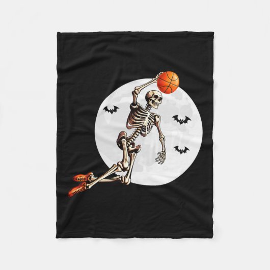 Skeleton Dunk Basketbalspeler Halloween Moon Fleece Deken (Voorkant)