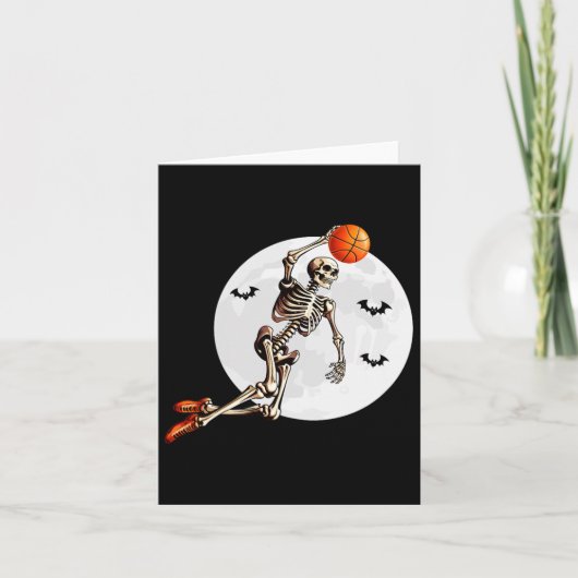 Skeleton Dunk Basketbalspeler Halloween Moon Kaart (Voorkant)