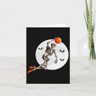 Skeleton Dunk Basketbalspeler Halloween Moon Kaart