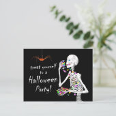 Skeleton Eating Halloween Snoep (en Spider) Party Briefkaart (Staand voorkant)