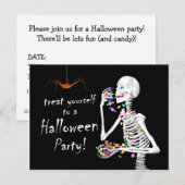 Skeleton Eating Halloween Snoep (en Spider) Party Briefkaart (Voorkant / Achterkant)