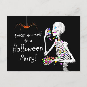 Skeleton Eating Halloween Snoep (en Spider) Party Briefkaart