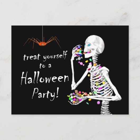 Skeleton Eating Halloween Snoep (en Spider) Party Briefkaart (Voorkant)