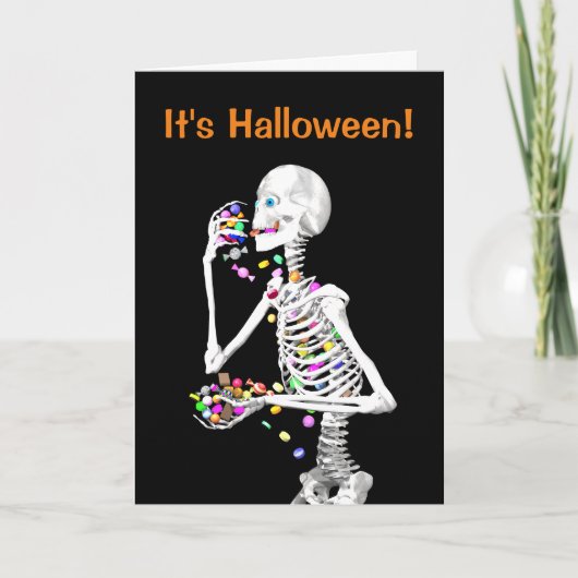 Skeleton Eating Halloween Snoep Kaart (Voorkant)