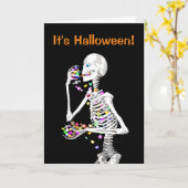 Skeleton Eating Halloween Snoep Kaart (Gele Bloem)