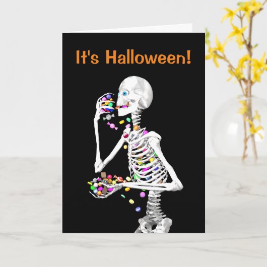 Skeleton Eating Halloween Snoep Kaart (Gele Bloem)