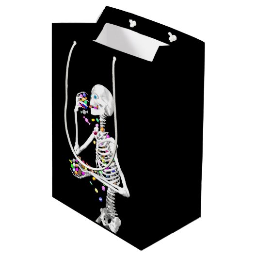 Skeleton Eating Halloween Snoep Medium Cadeauzakje (Achterkant Gekanteld)