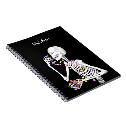 Skeleton Eating Halloween Snoep Notitieboek (Rechterzijde)