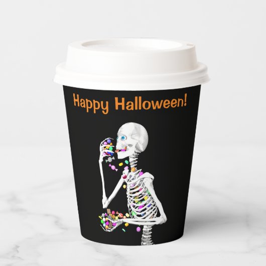 Skeleton Eating Halloween Snoep Papieren Bekers (Voorkant)
